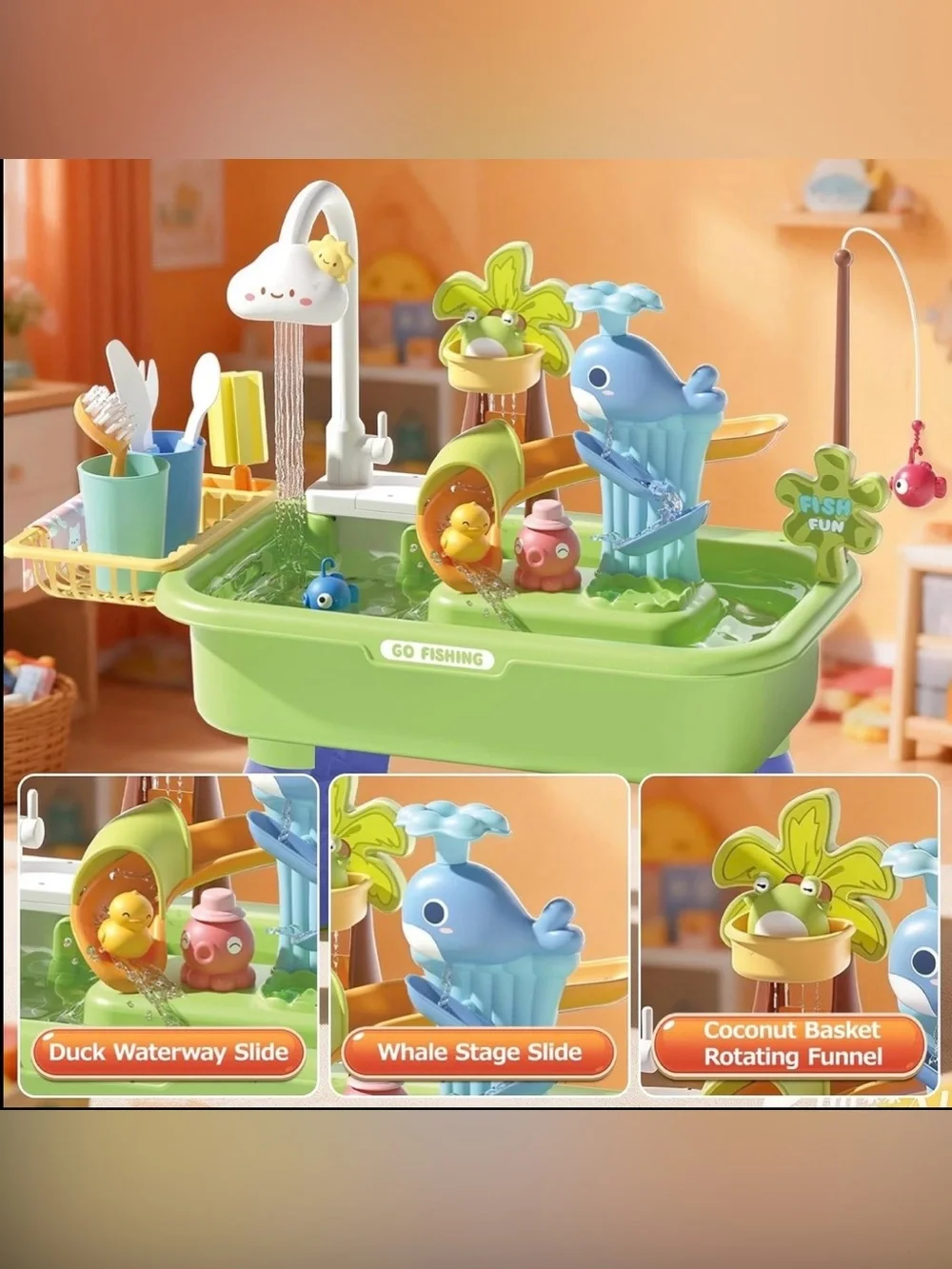 Water Table for Toddlers 1-3 with Pump, Spring-Green 22Pcs Toy Accessories, 4L B